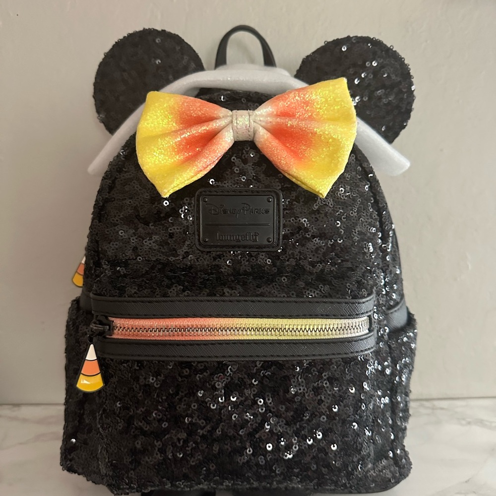 Disney Parks Halloween candy corn sequin loungefly backpack